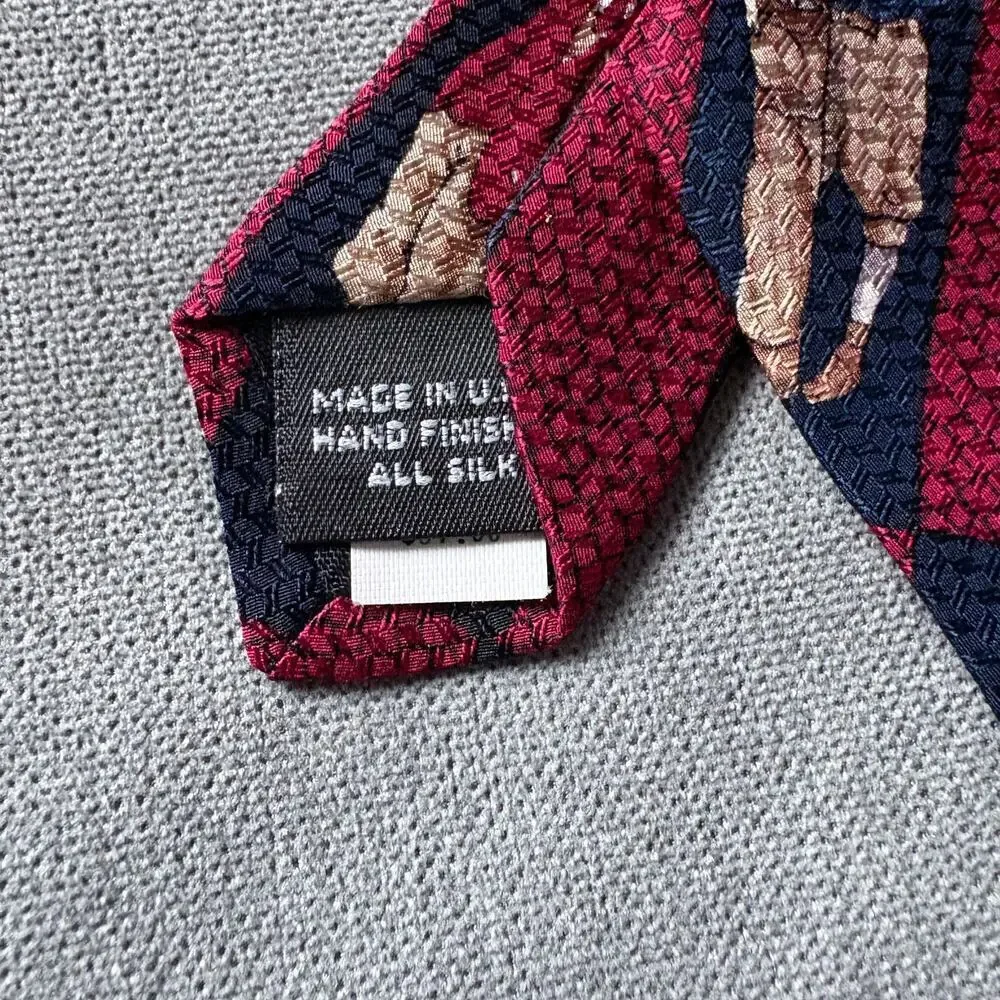 Vintage Golf Magazine Silk Tie Red Navy Golfer Print USA Made Novelty Pattern